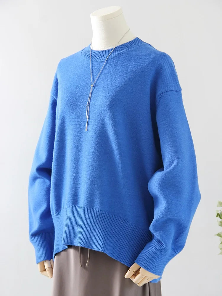 Oversize Burgundy Womens O Neck Knitwear Sweater Warm Winter Pullover