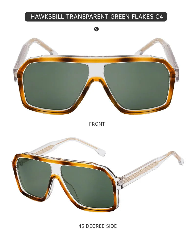 Retro Pilot Men Sunglasses Fashion Clear Gradient Shades UV400 Women Luxury Square Sun Glasses BAZAARHUBO