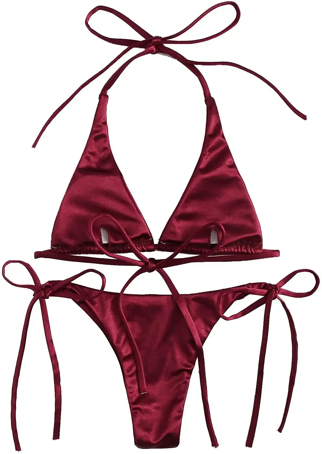 Sexy Halter Satin Brazilian Bikini Women Swimwear Female Swimsuit Two-pieces Bikini Set Bather Bathing Suit Swim Women Swimsuit