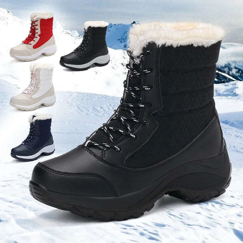 Women Platform Boots Winter Walking Shoes for Woman Plush Keep Warm Thigh High Boots Outdoor Winter Snow Black Ankle Boots 2025