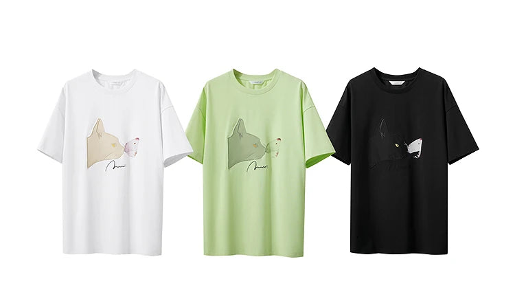 AMII Summer Casual T-shirt for Women 2025 Print Round Neck Short Sleeve Shirts Lady Fashion New Loose Clothes Woman 12522007