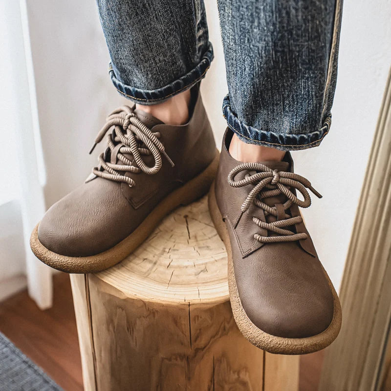 Outdoor Leather Men Casual Shoes British Style High Quality Ankle Boots High Top Man Work Boots Comfortable Walking Sneakers