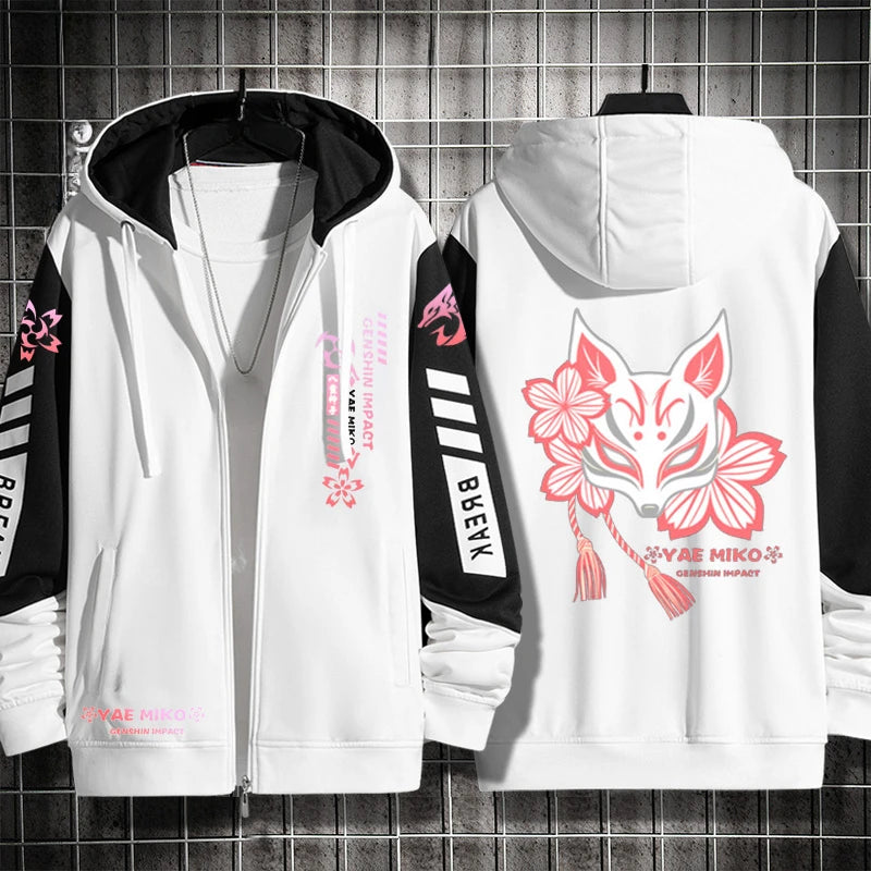 Anime Genshin Impact Yae Miko Cosplay Costumes Unisex 3D Hoodie Sweatshirt Zipper Hooded Jacket Outerwear
