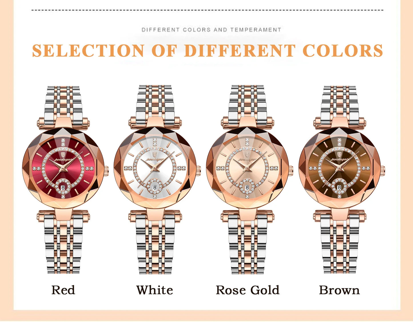 POEDAGAR Luxury Fashion Women Watches Waterproof Stainless Steel Date Diamond Ladies Watch High Quality Quartz Woman Wristwatch