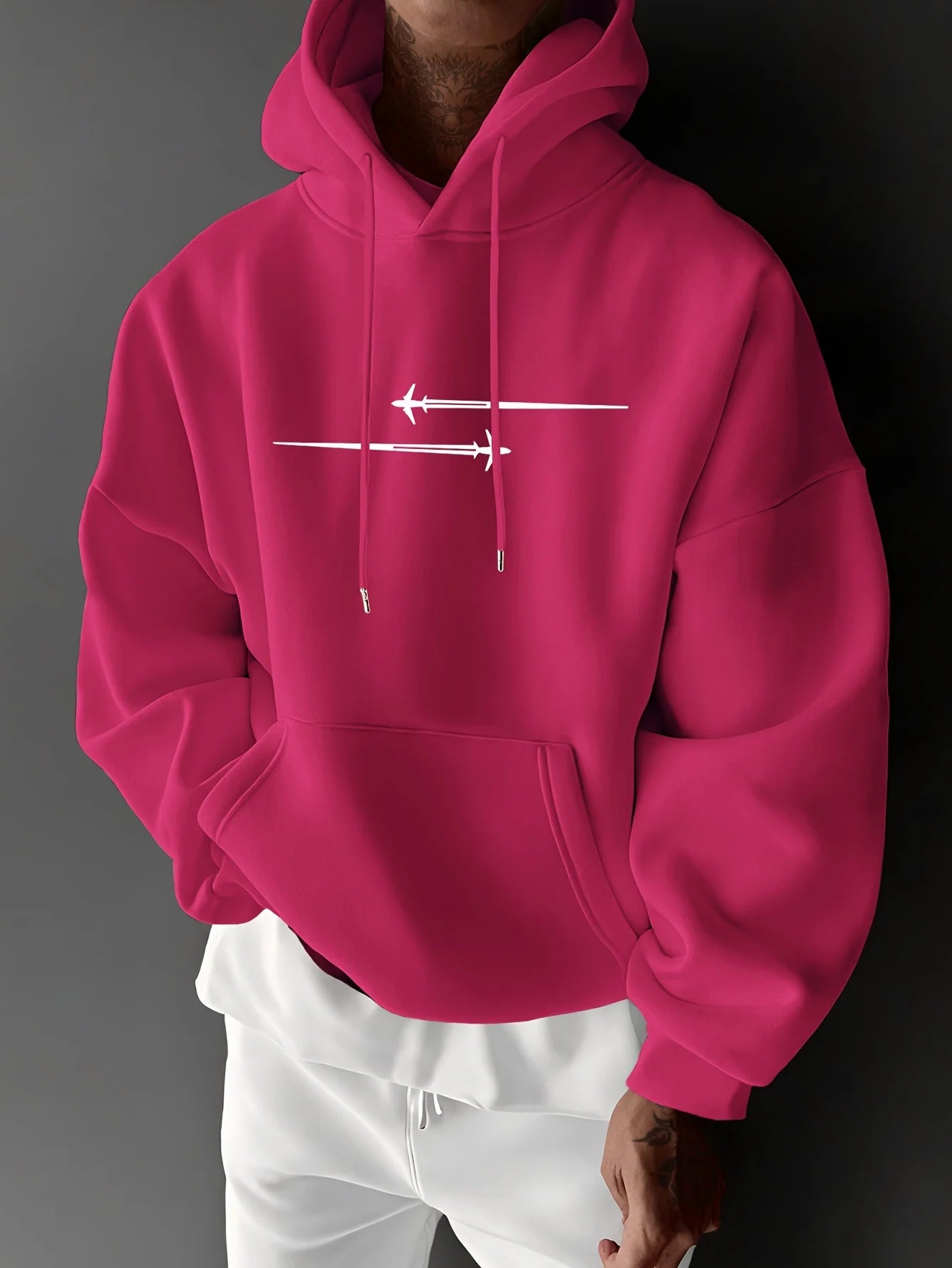 Men's top men's long sleeved round neck loose plus size autumn and winter hooded sweatshirt T-shirt top BAZAARHUBO