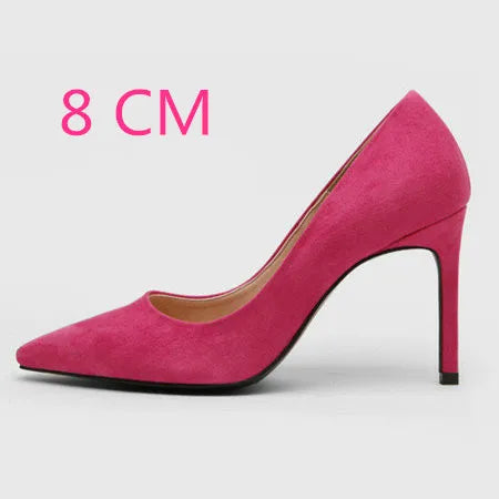 2025 Flock Leather Heels Women Pumps Bucket Pointed Toe High Heels Sexy Lady Shoes Thin Heels Chaussure Femme Autumn