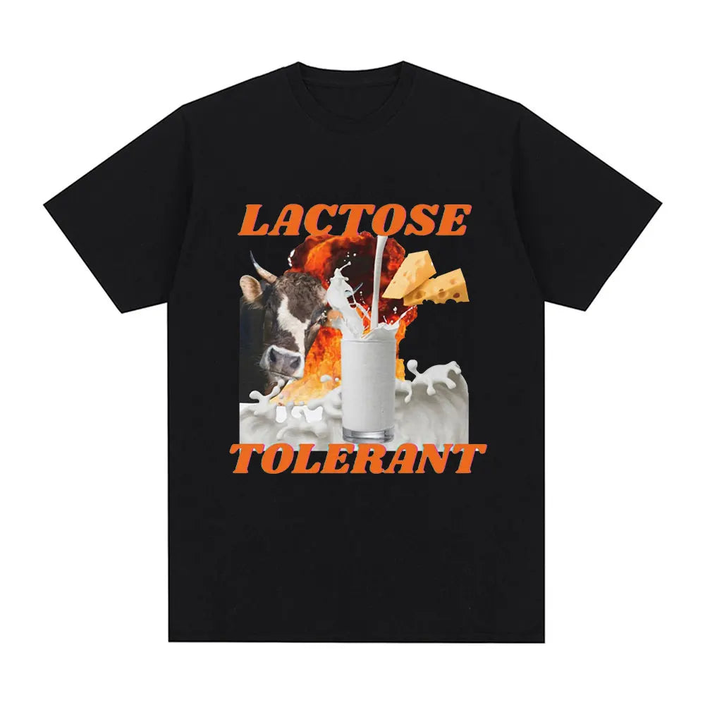 Milk Makes My Tummy Hurt T-shirt Lactose Tolerant Funny Meme Graphic T Shirt Men Fashion Vintage Hip Hop Short Sleeve T-shirts