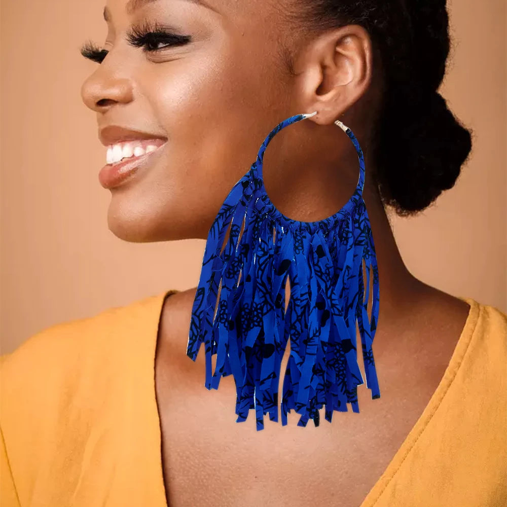African Fabric Earrings Handmade Drop Tassels Earrings For Women Ethnic African Print Ankara Big Oversized Earings Daily Wear