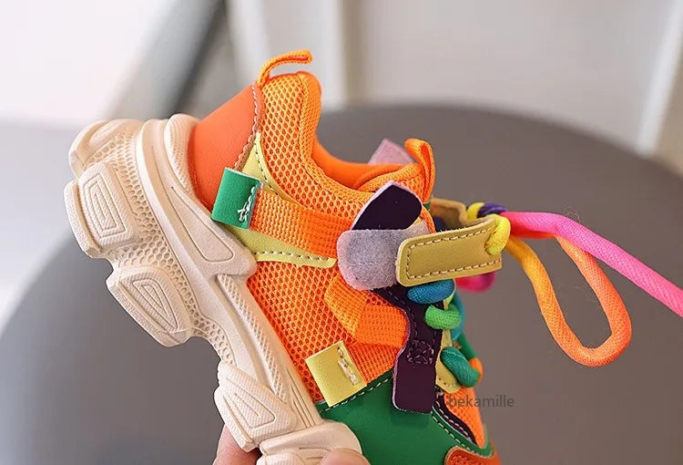 Kids Casual Sports Sneakers Soft Non-slip Sole Comfortable Walking Shoes for Boys Girls Autumn Colorful Style