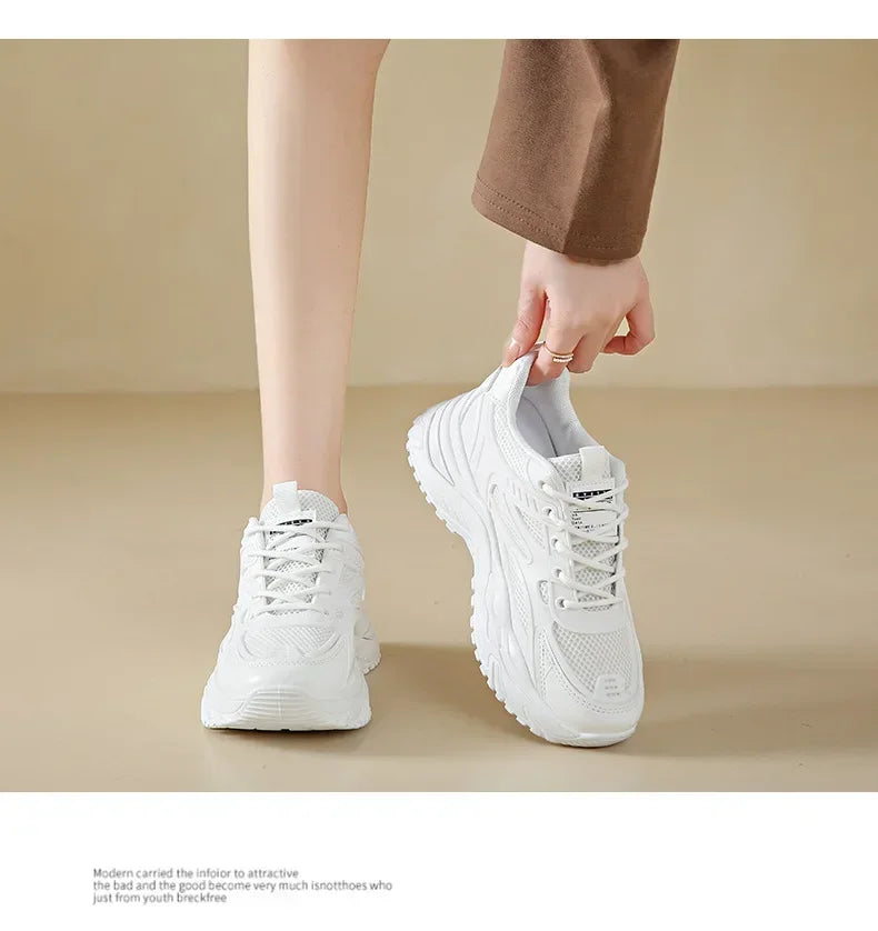 Sneakers Women  New Leather Chunky Sneakers Women's Sports Shoes Thick Tennis Vulcanized Shoes Basket Platform Shoes