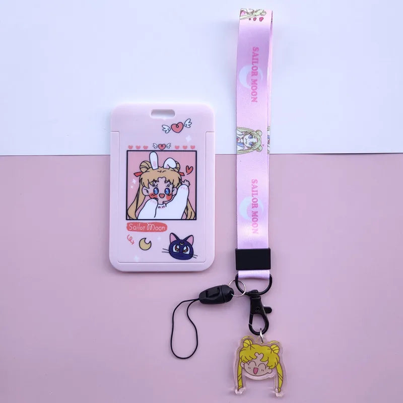 New Cartoon Girls Anime Lanyard Credit Card ID Holder Bag Student Women Travel Bank Bus Business Card Cover Badge