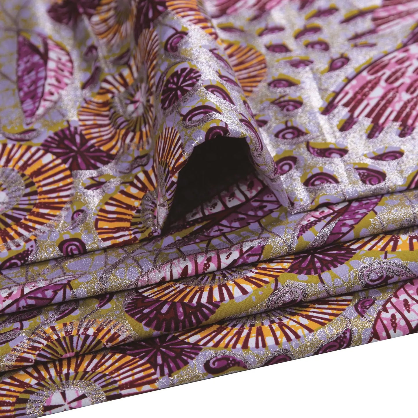 African Wax Print Fabric – 100% Cotton Ankara with Gold Foil Shimmer, 6 Yards/Roll, for Dresses, Headwraps & Fashion Garments