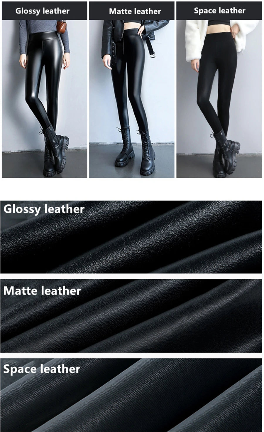 Winter Pu Leather Fleece Lined Leggings Pant Women High Waist Thicken Warm Lamb Fluff Slim Pencil Leggins Black Pantalones