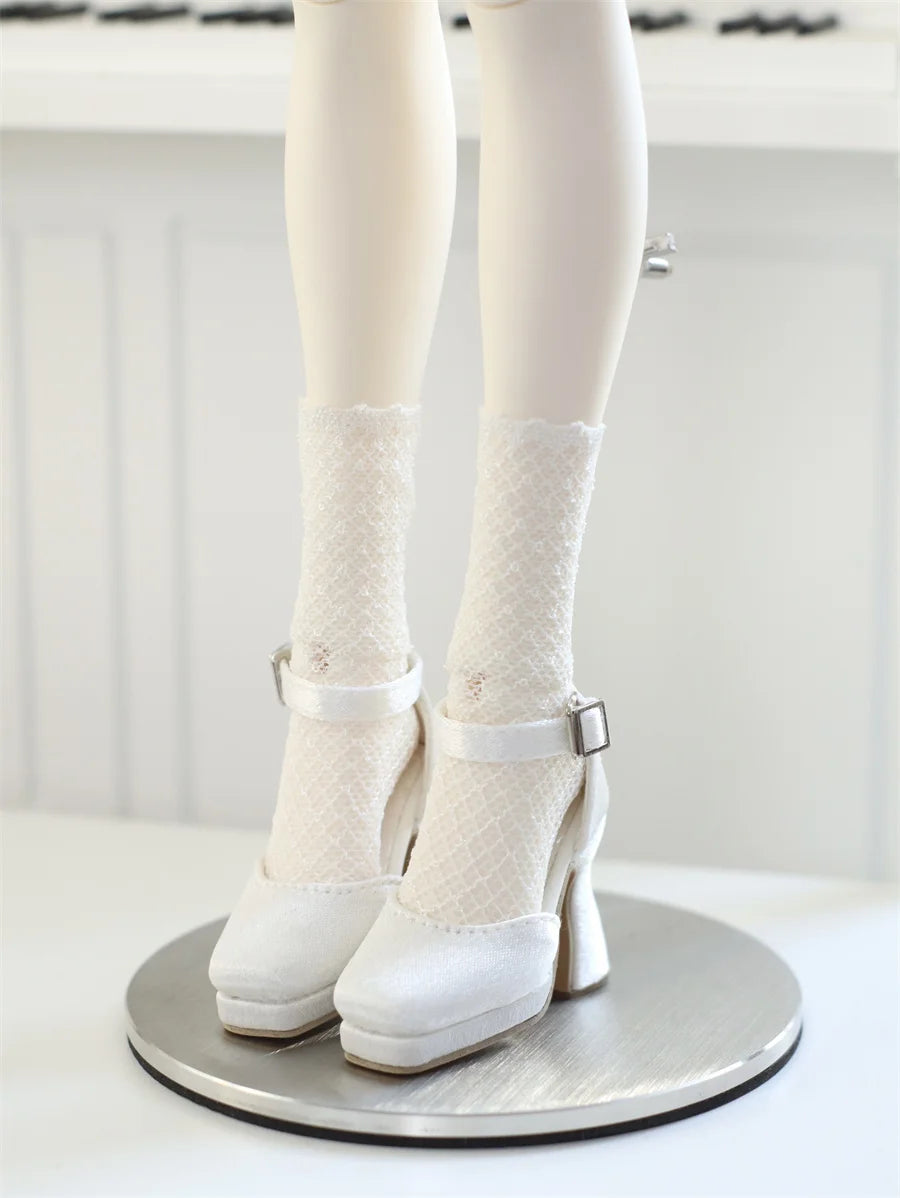 BJD Doll Shoes Toys GL/DFH 1/4 Girls High Heels Square Toe Pink White Black Soft Silk Elegant Glossy Leather Doll Accessories