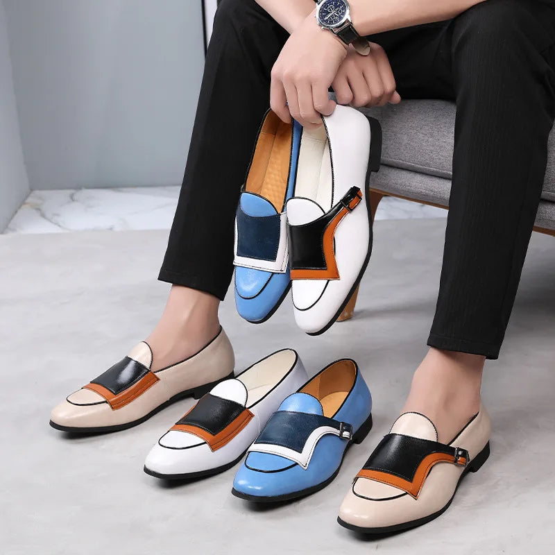 Luxury Designer New Monk Strap Blue and White Oxford Shoes For Men's Formal Wedding Prom Dress Homecoming Sapatos Tenis Masculin