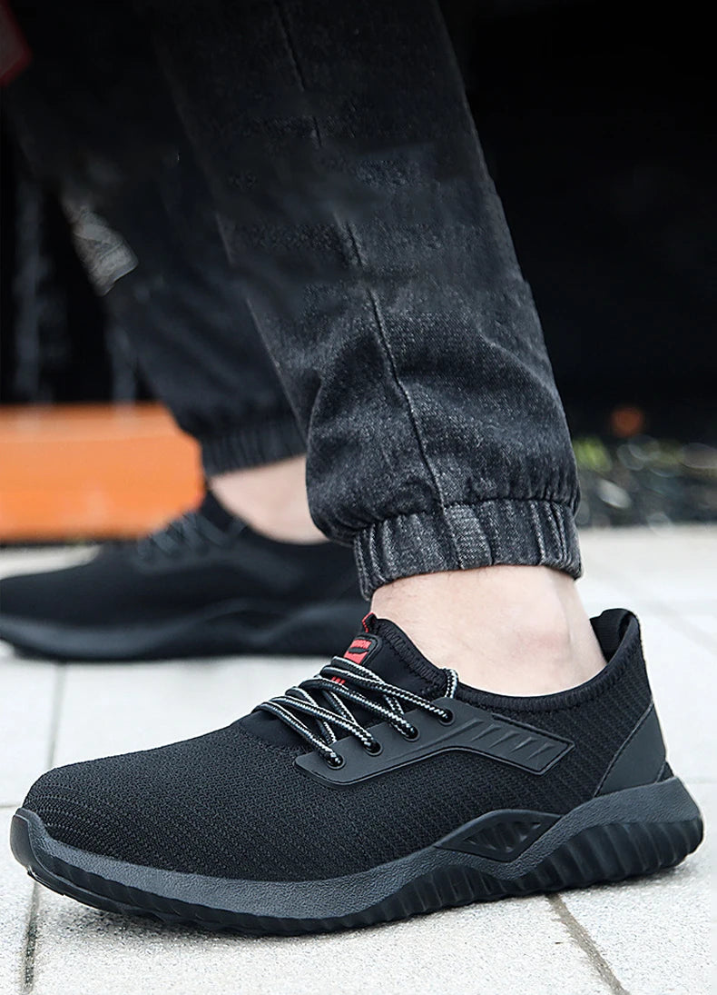 Oulylan Men Breathable Industrial Safety Shoes Wear Resistant Steel Toe Work Sneakers Lightweight Anti-smash Protection Footwear