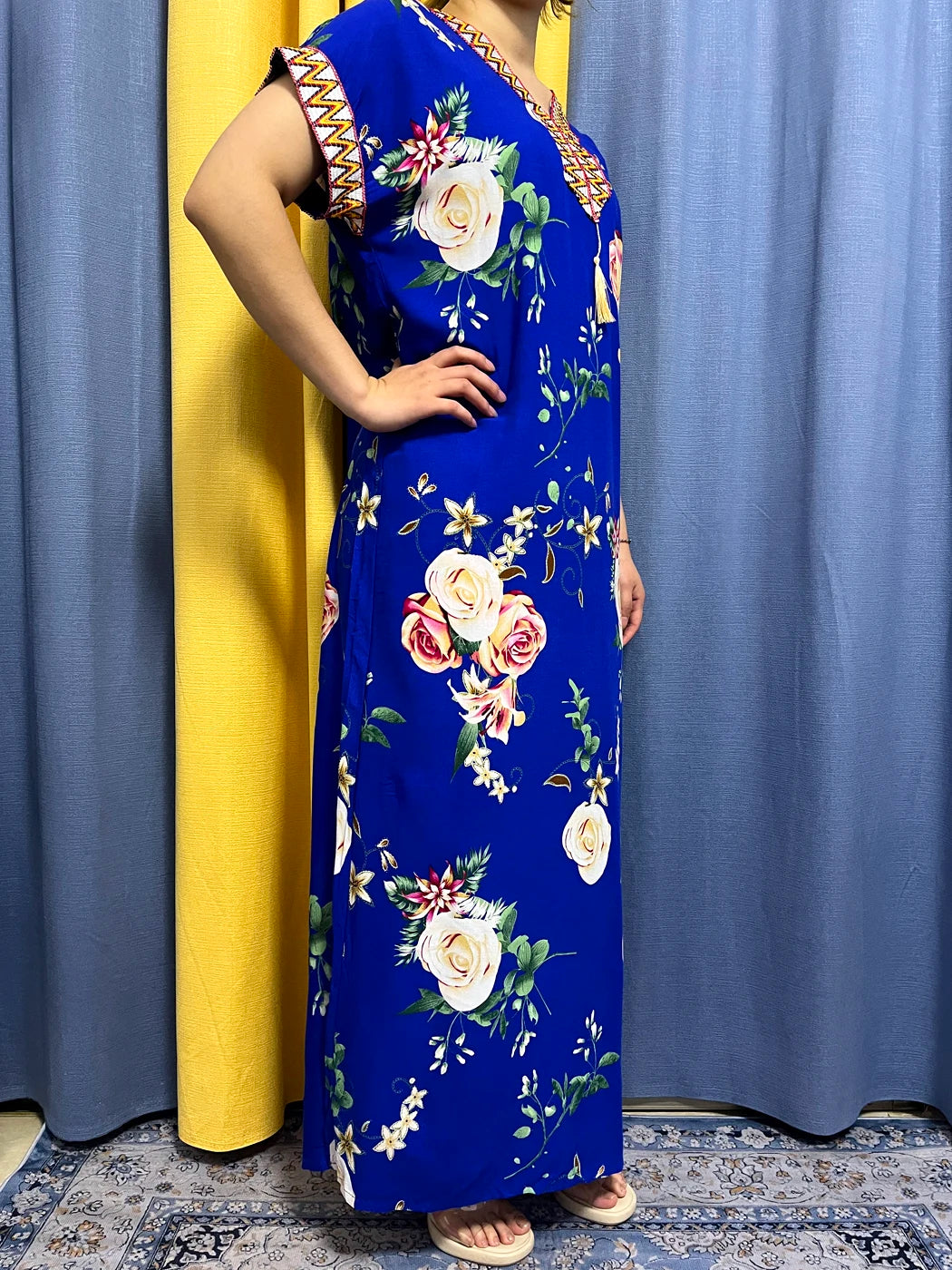 Abayas For Women 2023 Dubai  Fashion Printed Flower Cotton V-neck Slim Fit Short Femme Robe African Woman Dresses With Headscarf