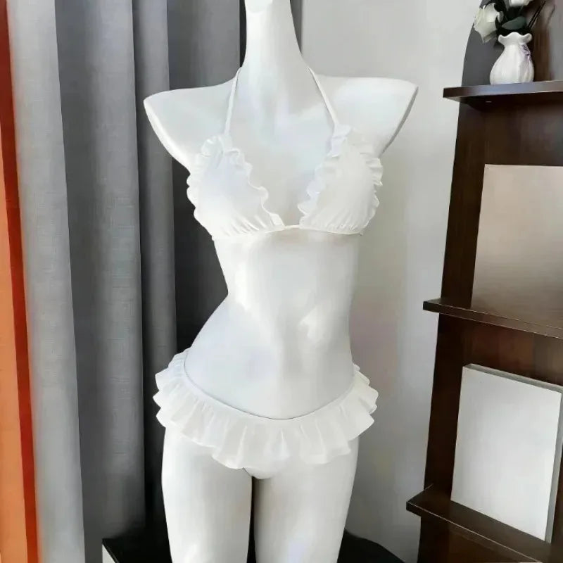 Women Beach Style Bikini Swimwears 2-Piece Tankini Suits Halter V-Neck Tie Cami Top Bodycon Contrast Waistband Swim Beachwear