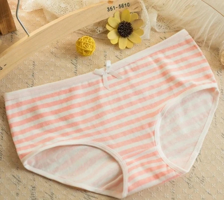 Kawaii Lolita Girls Japanese Anime Style Cosplay Women Panties Briefs With Bow Underwears Underpants Blue Pink White Stripe Gift