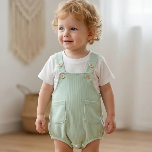Summer Baby Boys Girls Romper Fashion Toddler Clothes White Short Sleeve+green Bodysuit Infant Jumpsuits 0-18 Months