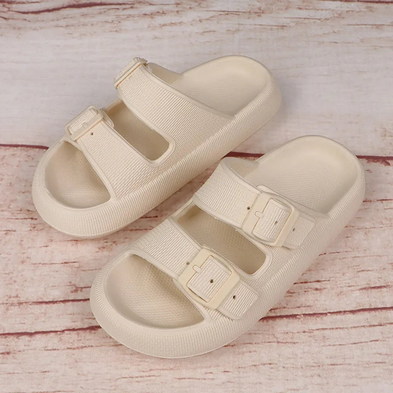2024 Summer Thick Platform Cloud Men Slippers Fashion Buckle Soft Sole Slides Sandals Beach Non-slip Flip Flops Shoes for Women