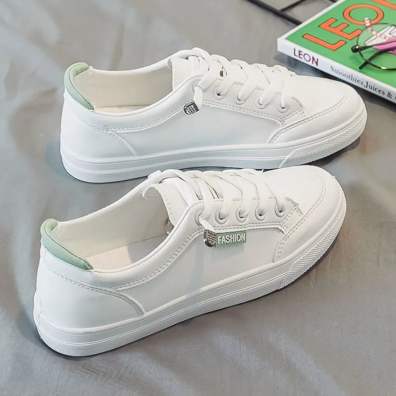 Outdoor Walking Trainers Women Running Shoes Summer Fashion White PU Leather Lace-Up Breathable Jogging Casual Sneakers De Mujer