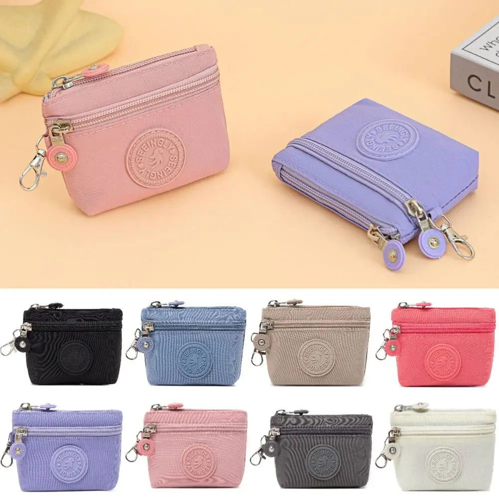 New Solid Color Women Wallet Nylon with Keychain Coin Purse Waterproof Zipper Clutch Ladies