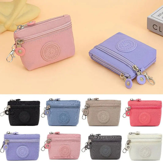 New Solid Color Women Wallet Nylon with Keychain Coin Purse Waterproof Zipper Clutch Ladies