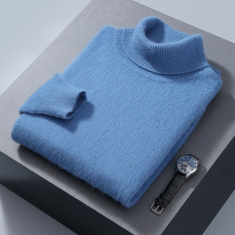 Men's 100% Mink Cashmere Sweater High Lapel Thick Knitted Pullover Casual Large Size Middle-Aged Sweater Autumn Winter New Tops