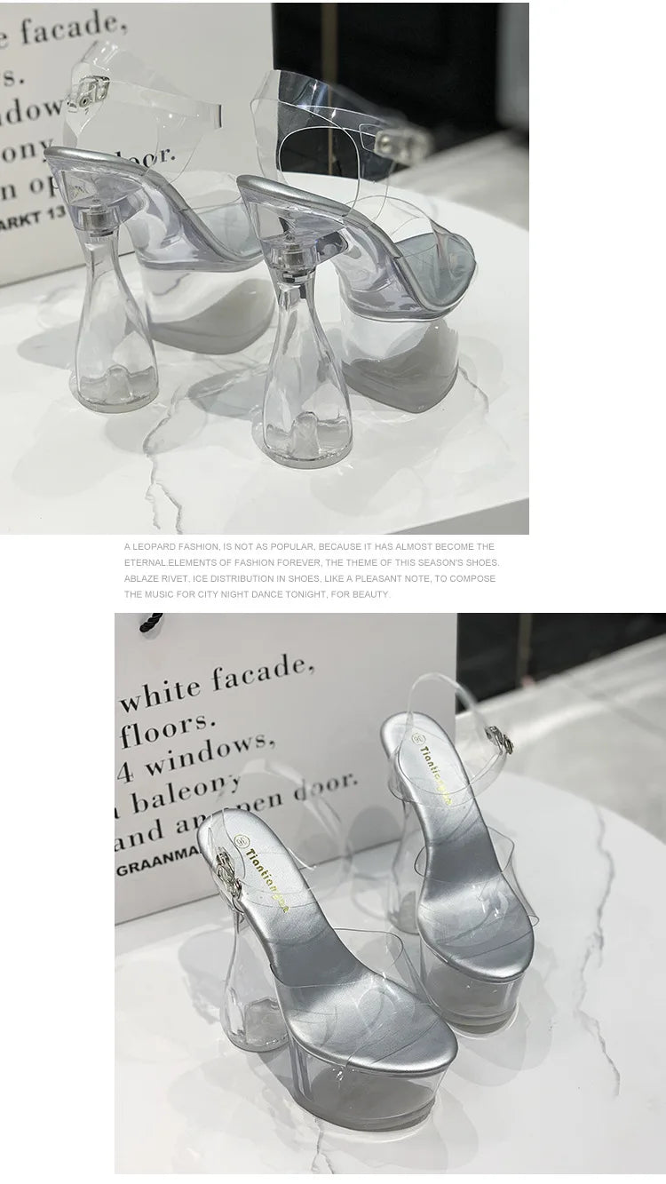 Fashion PVC Women Transparent Platform Sandals High Heels Party Car Models Daily Work Pumps 16.5CM Nightclub Pole Dancing Shoes