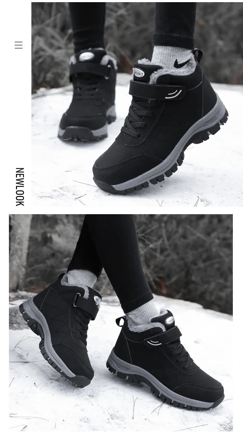 Men Waterproof Outdoor Boots Winter Warm Popular Footwear Male Suede Casual Snow Plush Warm Shoes Leather Walking Shoes 35-46