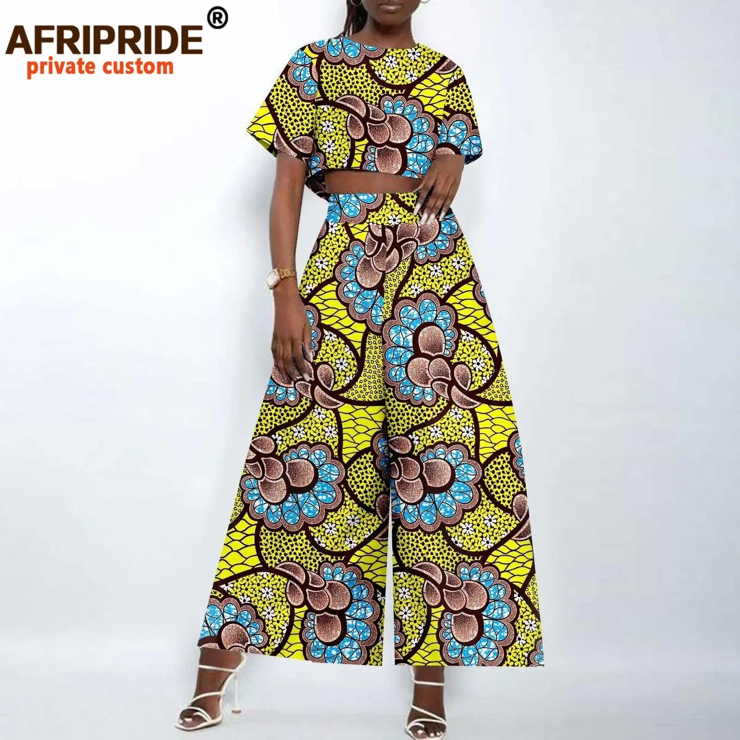 African Clothes for Women Crop Top and Wide-leg Pants 2 Piece Set Print Outfits Vintage Elegant Fashion Ankara Attire A2326002