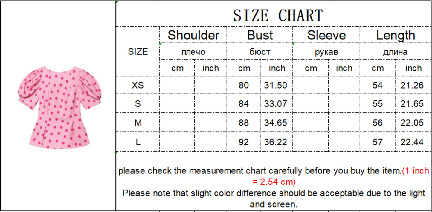TFMLN Women's Sweet Blouse 2026 Street Chic O Neck Tee Female Summer Casual Vintage Polka Dot Puff Short Sleeve Tops New
