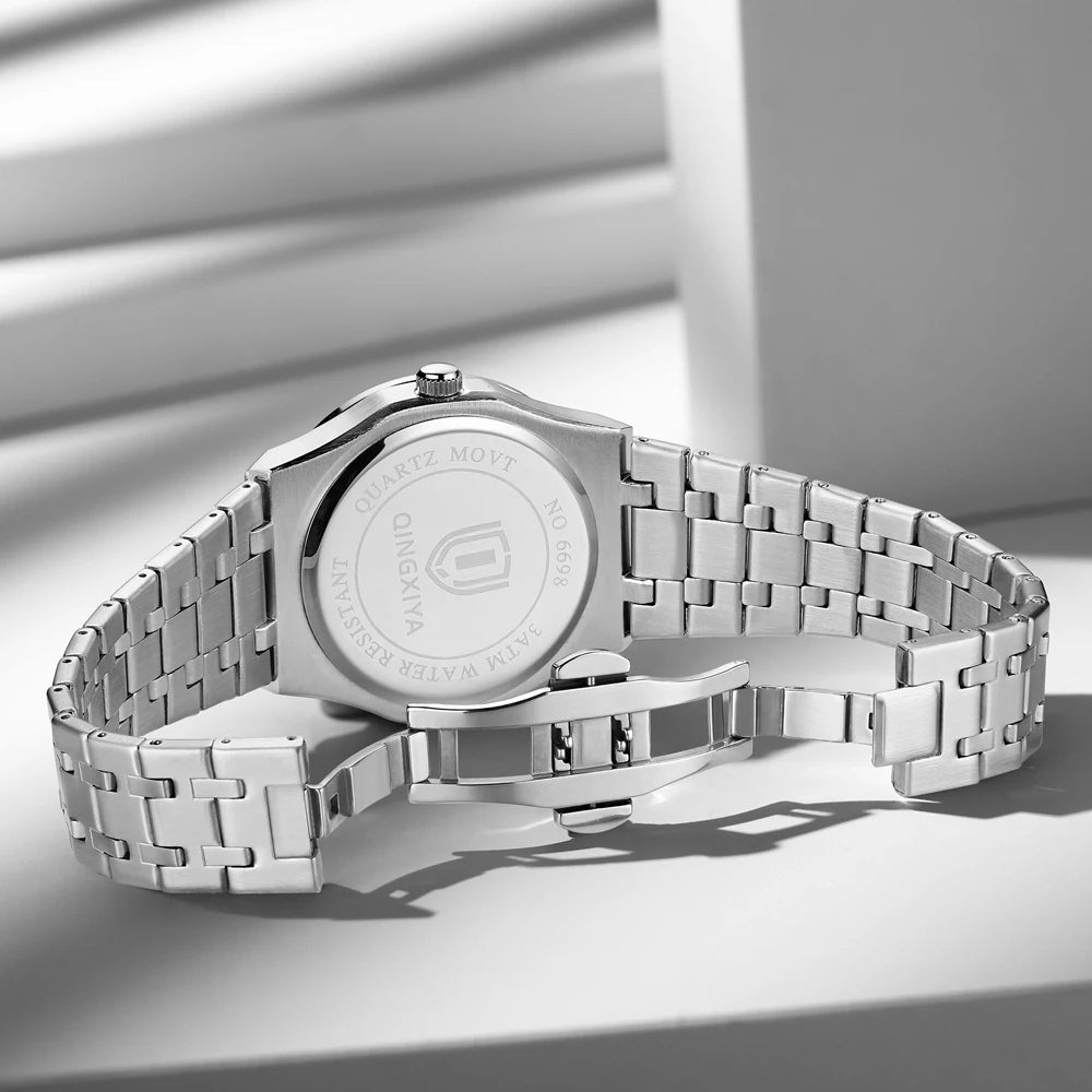 QINGXIYA New Mens Quartz Watches Top Brand Luxury Week Date Man Wristwatch Stainless Steel Waterproof Luminous Sports Men Watch