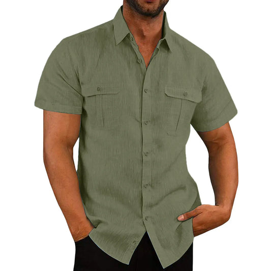 Men's Linen Hot Sale Men Short-Sleeved Shirts Summer Solid Color Comfort Collar Casual Beach Style Plus SizeMale Shirts M-4XL