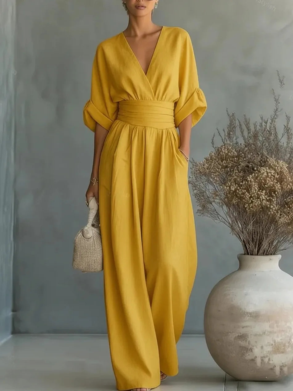 Women's Jumpsuit Fashion High Waist V-neck Casual Jumpsuits Sexy Solid Color Office Wide Leg Trousers Overalls Vacation Outfit