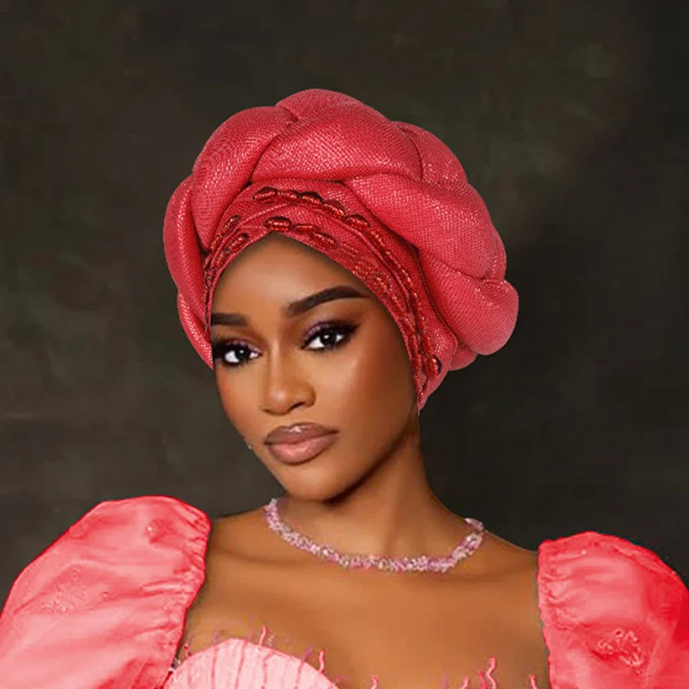 Fashion Hats for Women African Headtie Turban Auto Gele Head Wraps Cap Wedding Party Muslim Hijab Bonnet Headscarf Nigeria Geles