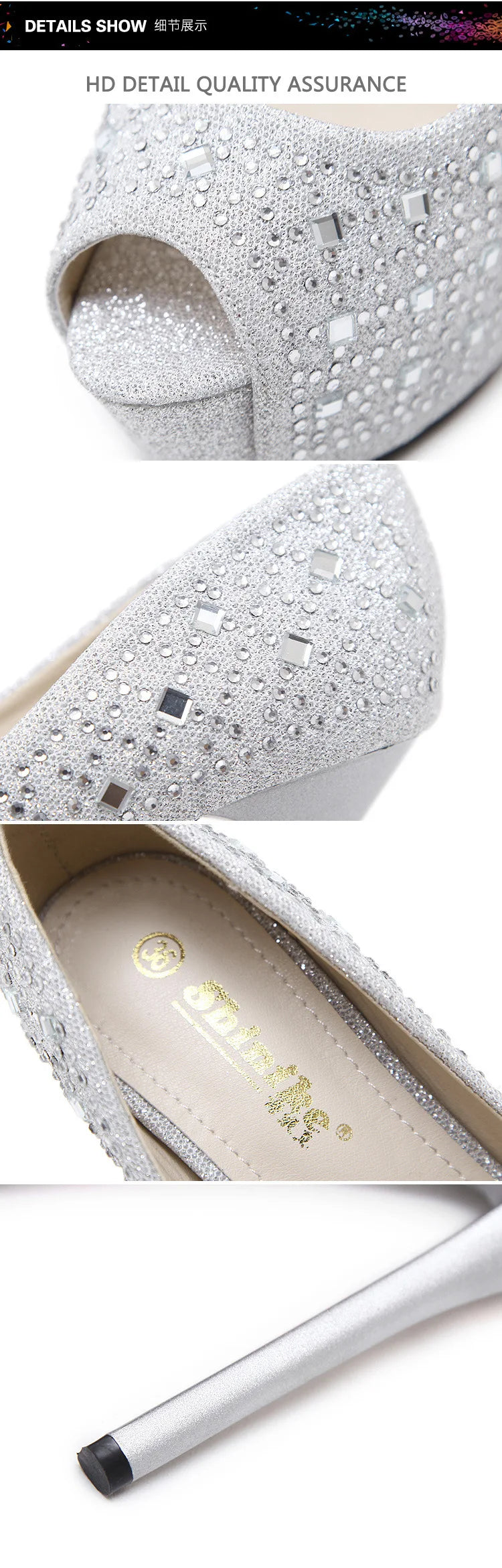 Fashion Women Super High Heels Pumps Waterproof Platform 4cm Fish Mouth Design Peep Toe Shoes Glitter Sequin Cloth Single Shoes