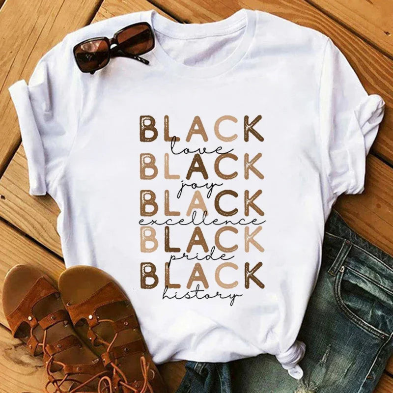 Fashion Print T-shirt Kawaii Melanin T Shirt Women Funny Black African Curly Hair Girl Graphic Tees Aesthetic Tshirt Female