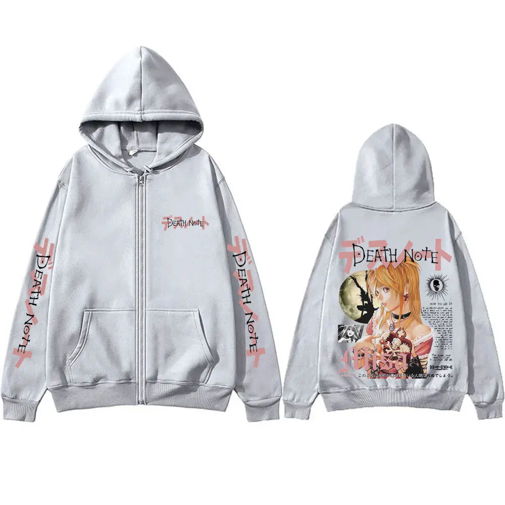 Japanese Anime Death Note Misa Zipper Hoodie Men Women Casual Oversized Cotton Zip Up Jacket Unisex Vintage Zip Up Sweatshirt BAZAARHUBO