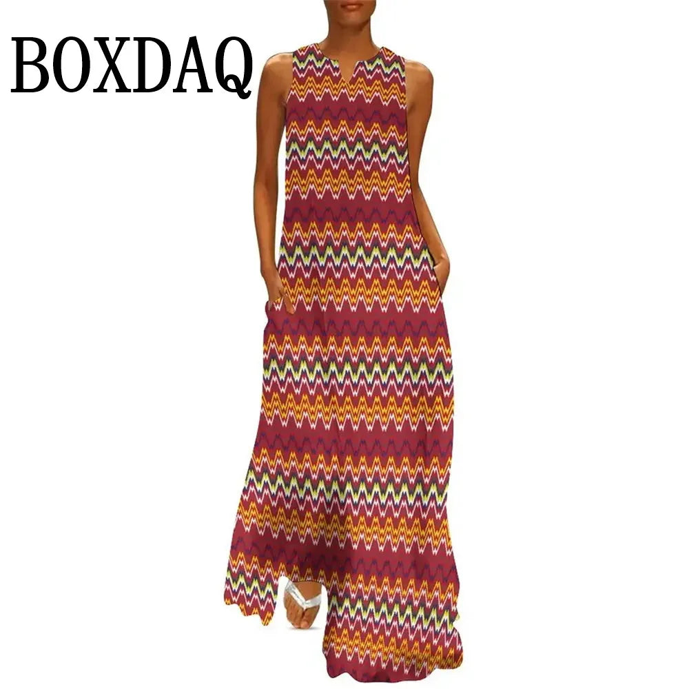 African Ethnic 3D Print Dress Summer Women Street Style Casual Sleeveless Long Dresses Women Loose Sundress Vintage Maxi Dresses