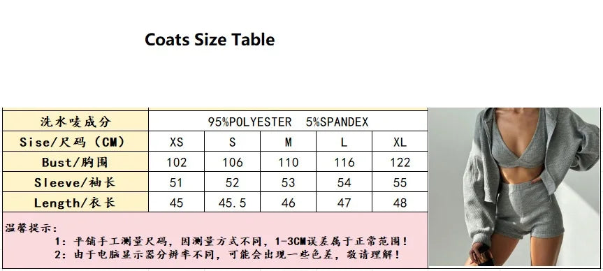 Three Pieces Clothing Sets Ladies Sport Casual Zipper Hooded Jackets+Tank Tops+Elastic Waist Shorts Women Tracksuits