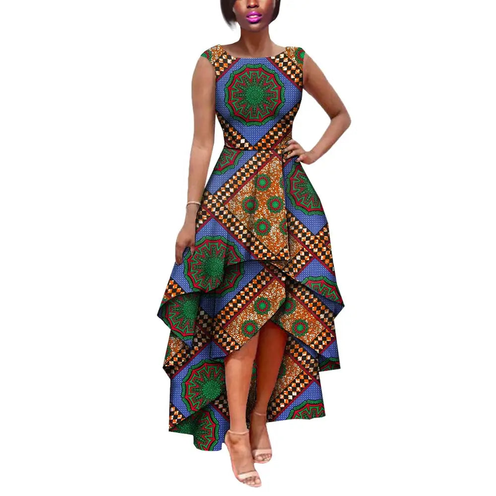 Hot African Women's AFRIPRIDE Private Sleeveless Pleated Party Dress Cotton Women's Dresses A722582