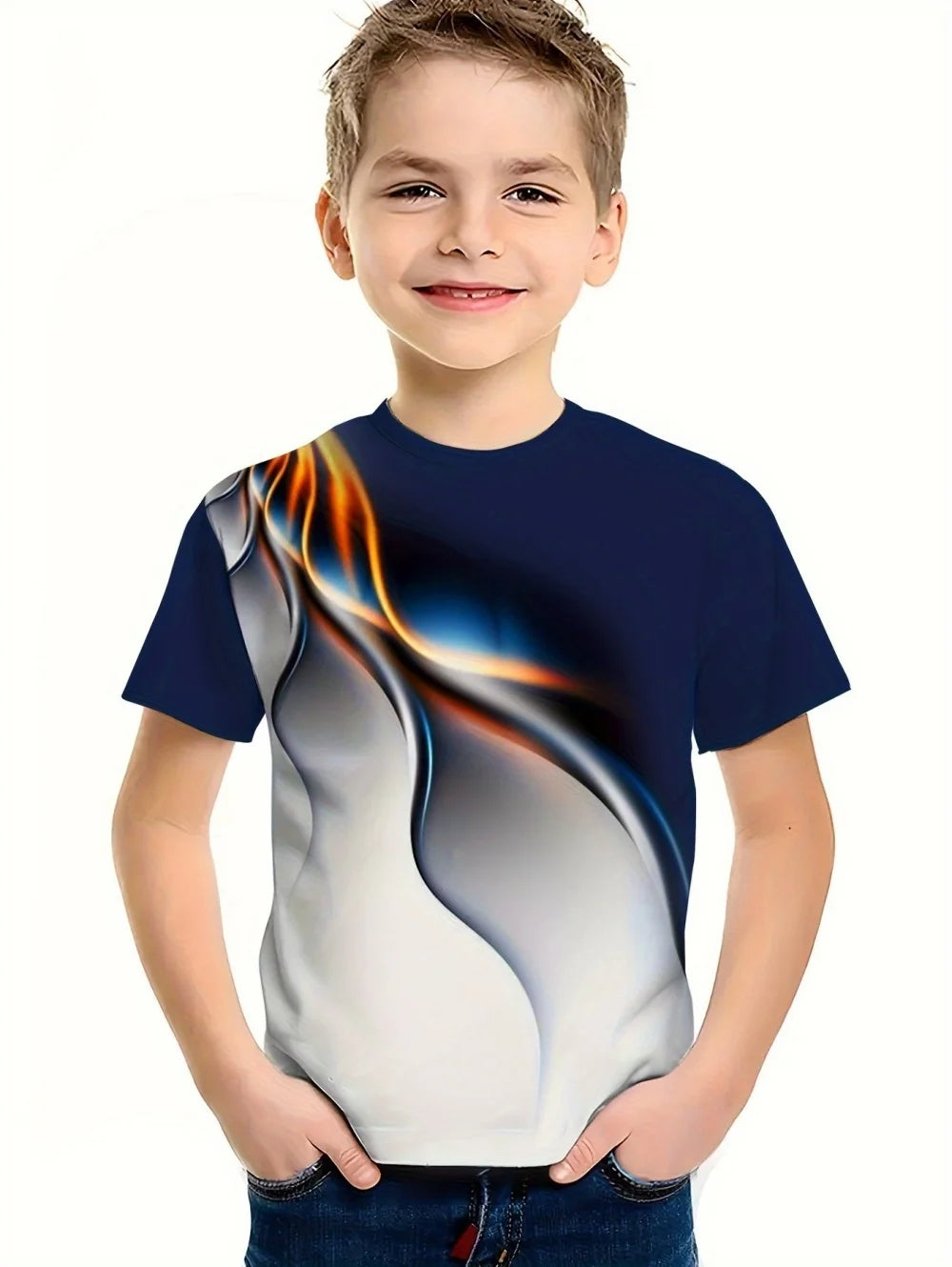 Kids T-Shirt Fashion 3D Line Graphic T-Shirts Casual Short Sleeves Round Neck Top Tees Daily Casual Sportswear