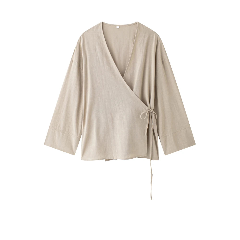 Women Fashion With Tied Loose Kimono Blouses And High Elastic Waist Side Pockets Pants Female Two Piece Sets Mujer BAZAARHUBO