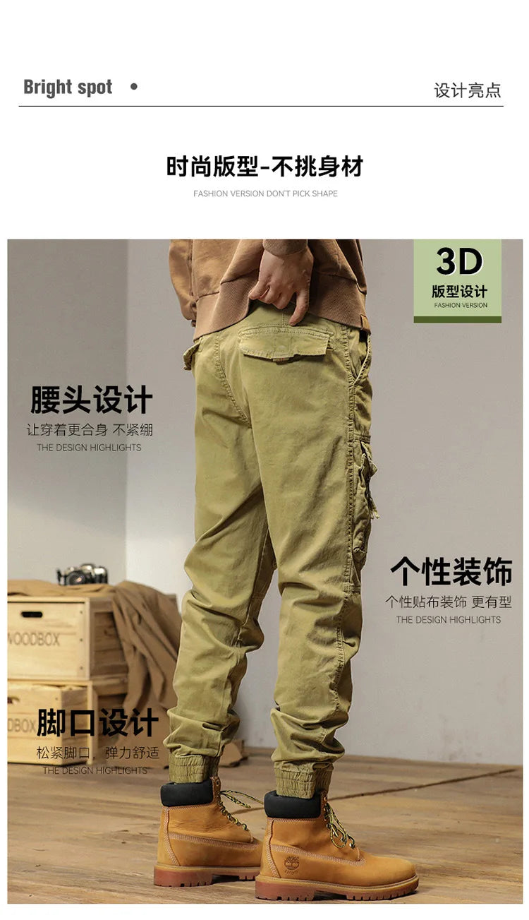 The new men's American retro sporty design in 2025 features multi-pocket, versatile drawstring work pants and stretch trousers