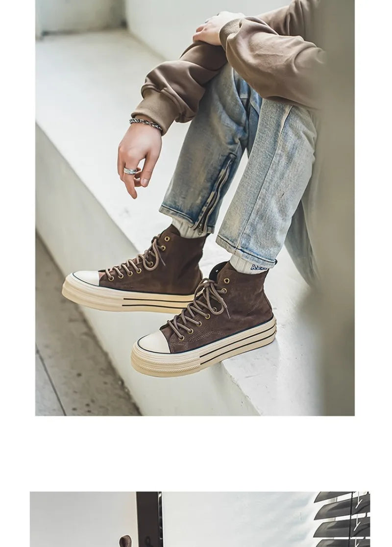 Couple Sneakers Classics Denim Canvas Shoes Fashion High Top Casual Shoes Platform Vulcanized Shoes for Men Lace Up Ankle Boots