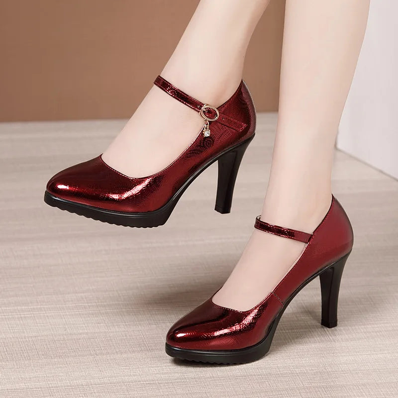 9cm 11cm 13cm Small Size 32-43 Sexy Bright Leather Shoes Women's Platform Pumps 2026 Fall Block High Heels Shoes Model Party