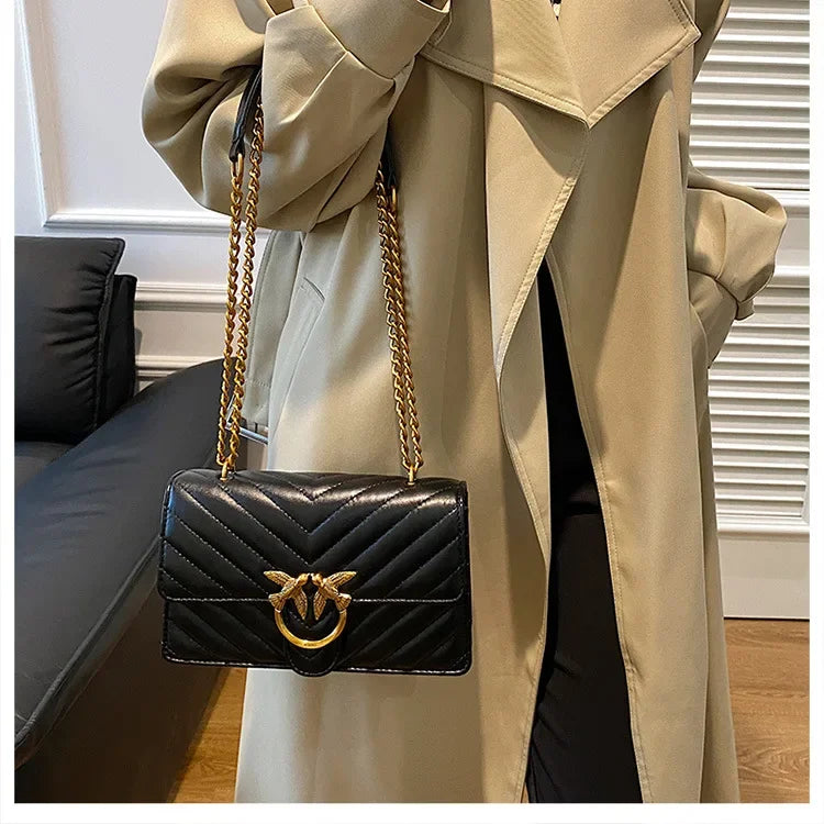 Women Embroidered Small Square Bag Chain Swallow Bag High End Versatile Shoulder Crossbody Bag Fashion Daily Ladies Handbag