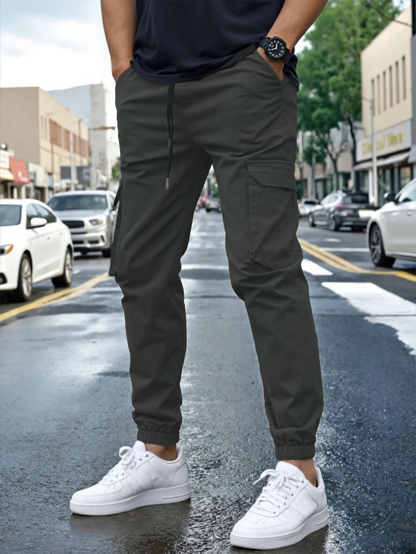 Men's Casual Cargo Pants Sweatpants Outdoor Bunched Long Trousers Autumn Multi-Pocket Durable Workwear Joggers Streetwear